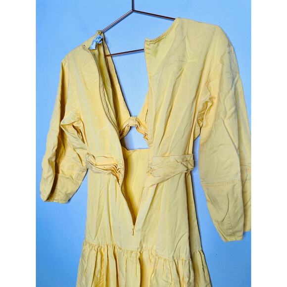 DEREK LAM COLLECTIVE Yellow V-Neck Hourglass Twist Front Tiered Mini Dress 36 - Picture 13 of 16